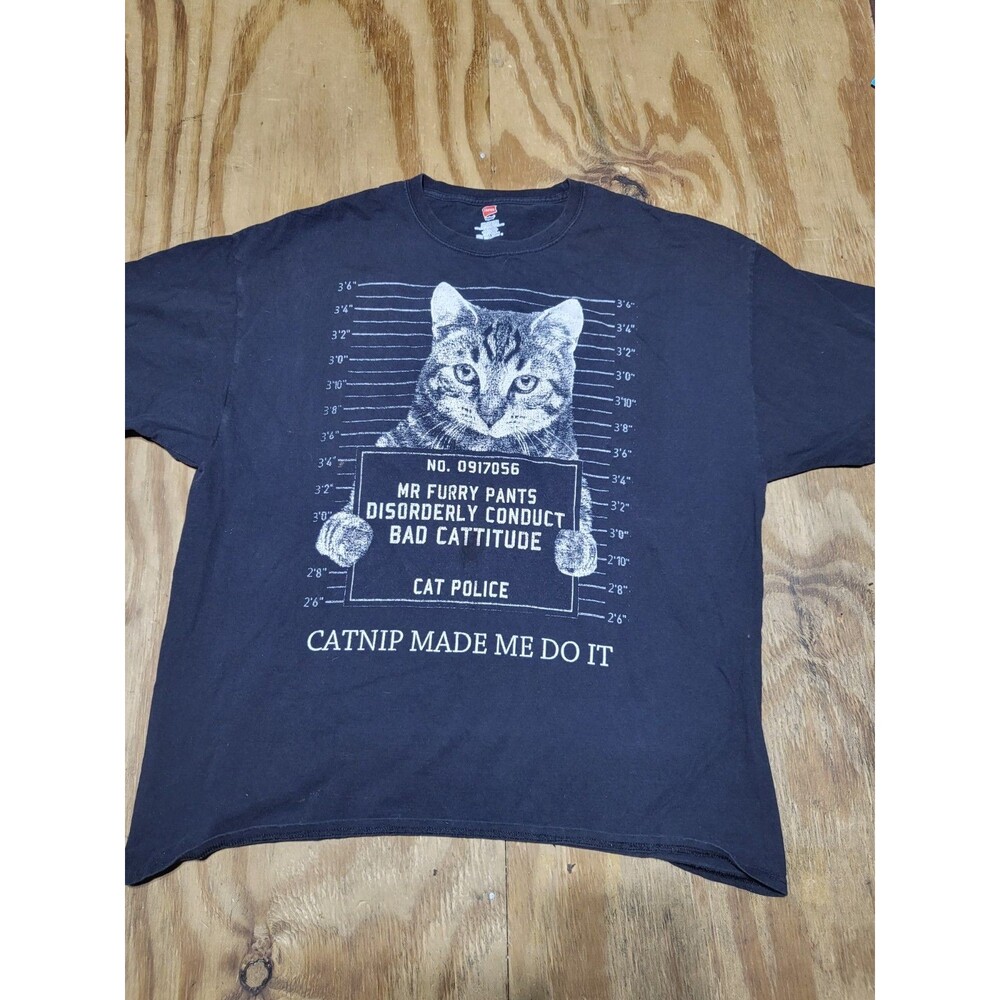 Fruit of A-Loom CAT HUMOR T-Shirt Unisex 2XL “CATNIP MADE ME DO IT” Black @N4
